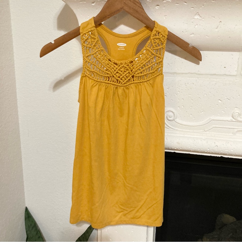 Girls Golden Yellow Macrame Razorback Tank Top Size Large L 10/12
